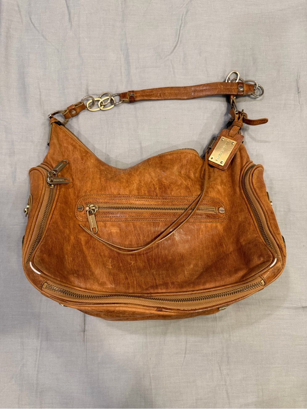 Alexis Hudson Tan Leather Shoulder Hobo with Gold Accents